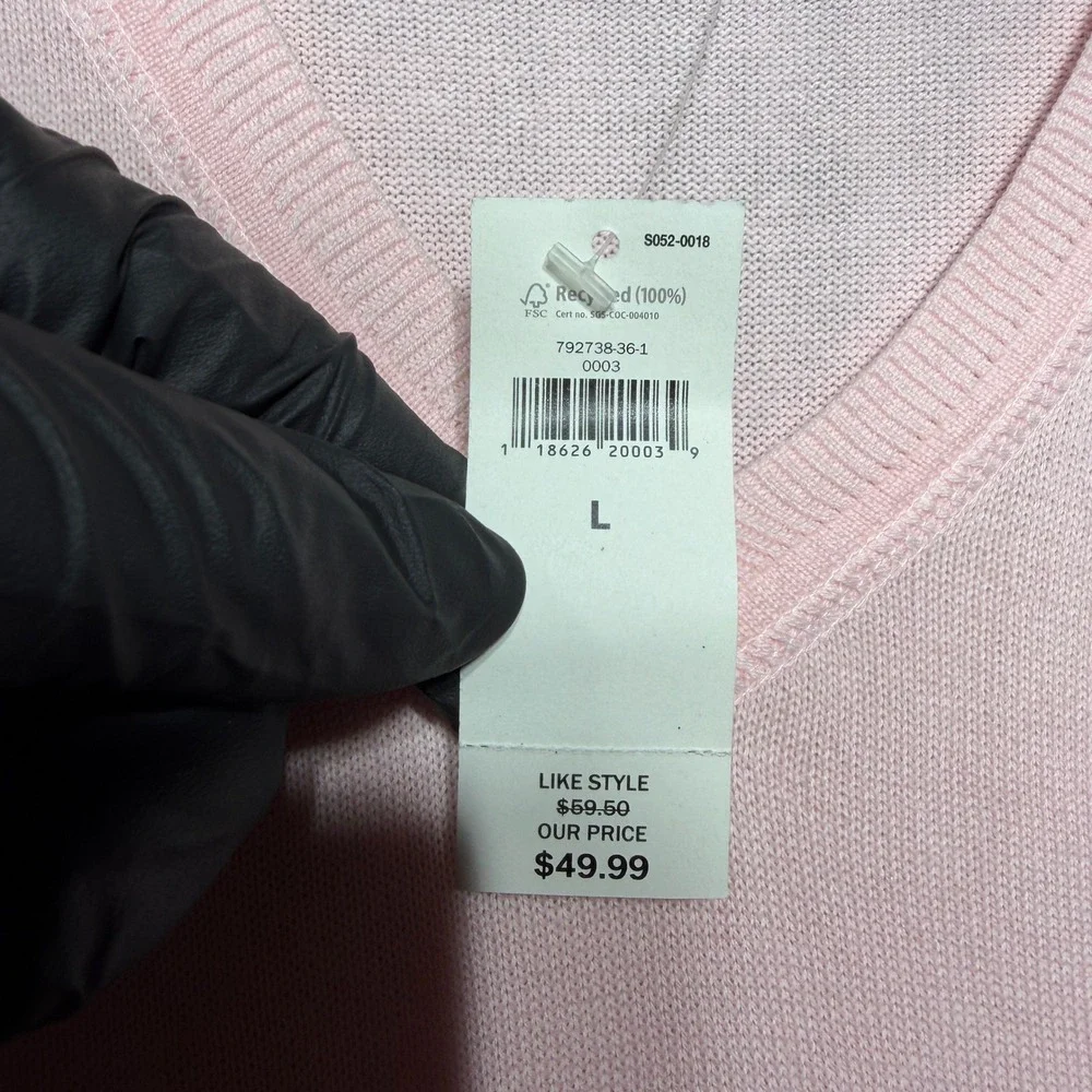 Banana Republic Sweater Mens L Pink LS V-Neck 100% Cotton 792738-36-1 Fine Knit